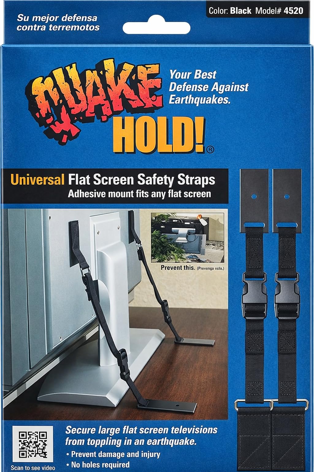 4520 Universal Flat Screen TV Safety Straps, Black Nylon