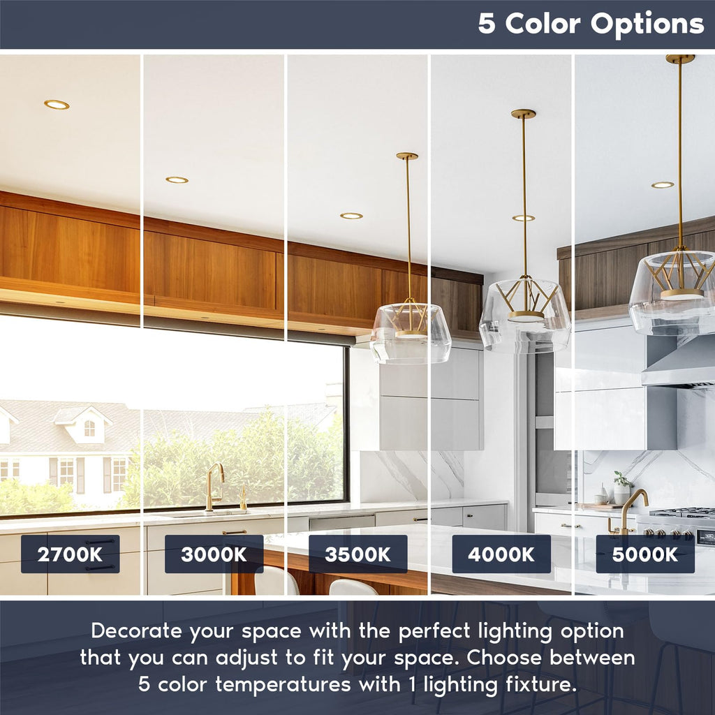 6 Inch Ultra Thin LED Recessed Light with J-Box, Brass Trim, 4 Pack