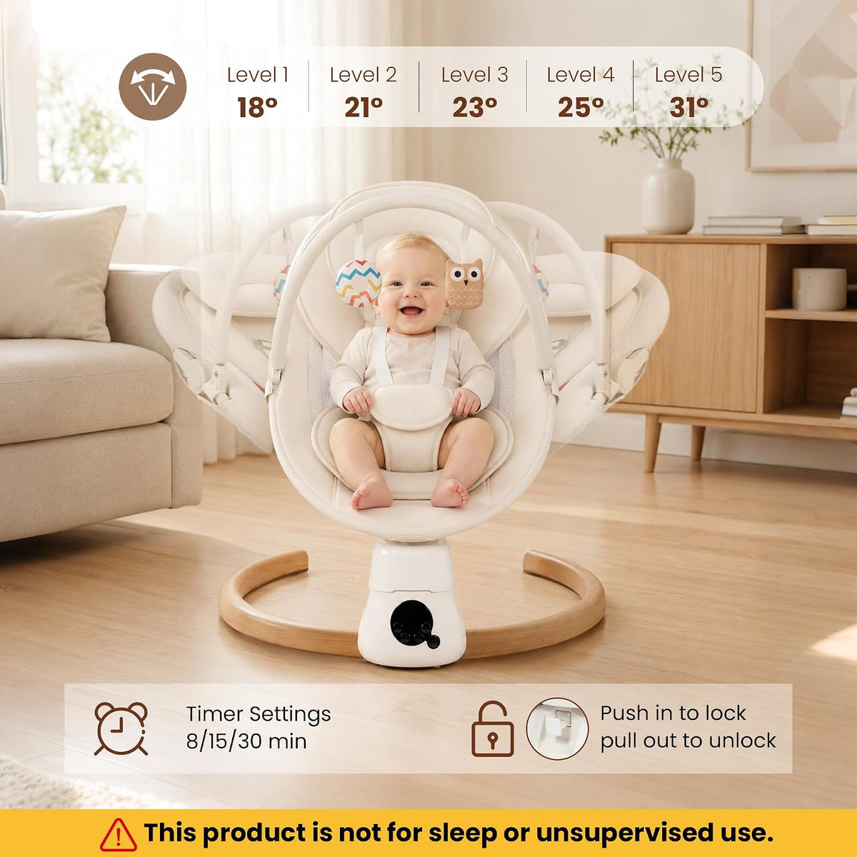 White Smart Electric Baby Swing for Infants with 10 Preset Melodies
