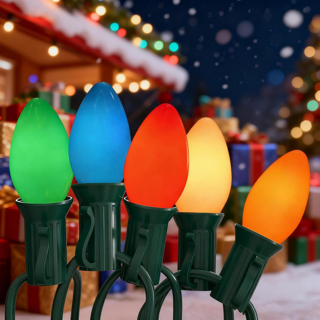 C7 LED Christmas Lights Outdoor,25FT Multicolor C7 Christmas Lights Indoor with 27 0.6w Bulb Fit E12 Base,Xmas Light