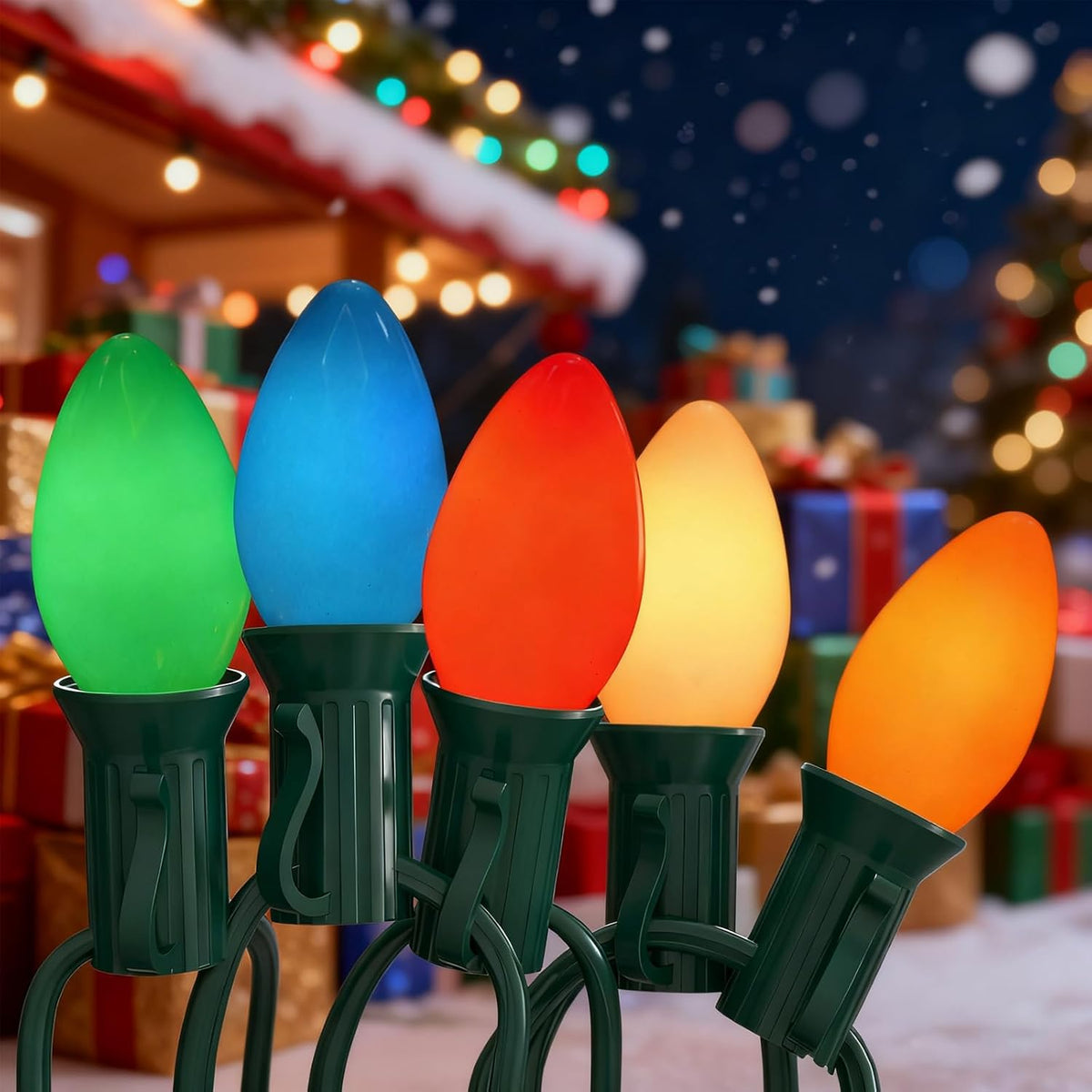 C7 LED Christmas Lights Outdoor,25FT Multicolor C7 Christmas Lights Indoor with 27 0.6w Bulb Fit E12 Base,Xmas Light