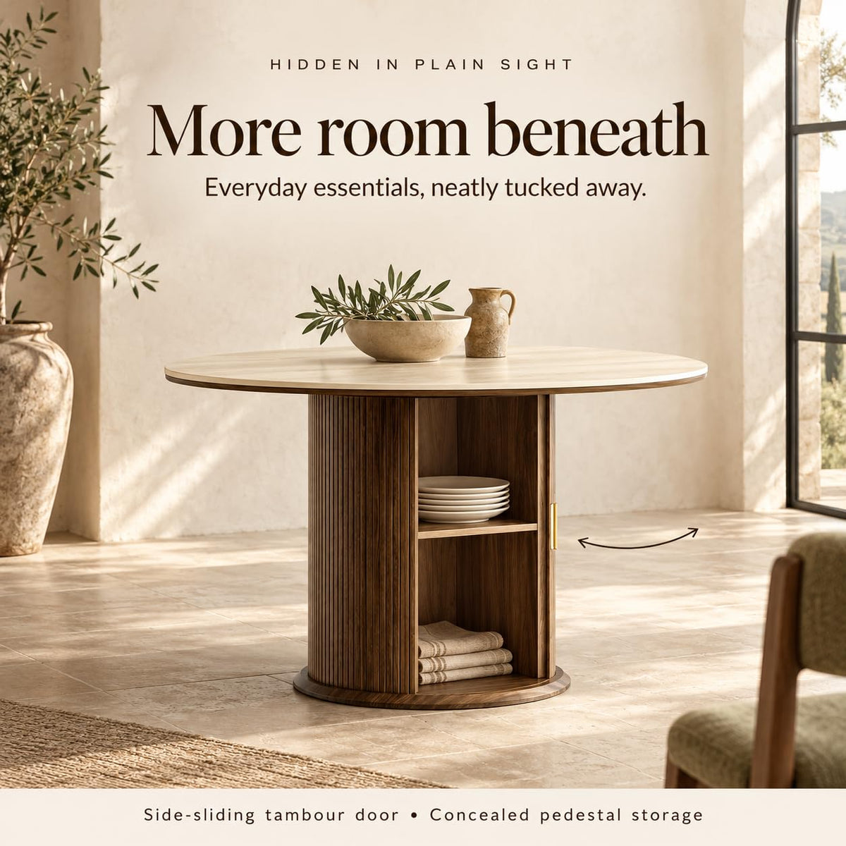 Inspired Saarinen Style 55-Inch Sintered Stone Round Dining Table with Pedestal for 6, Walnut