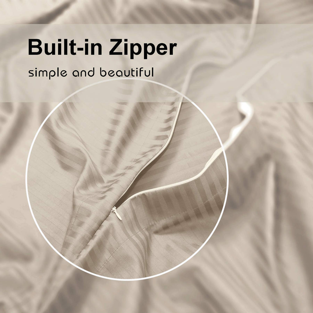 & Stitch Queen Size Duvet Cover Set, 500 Thread Count Damask Stripe 3 Piece Full Size Duvet Insert Cover Set, 100%