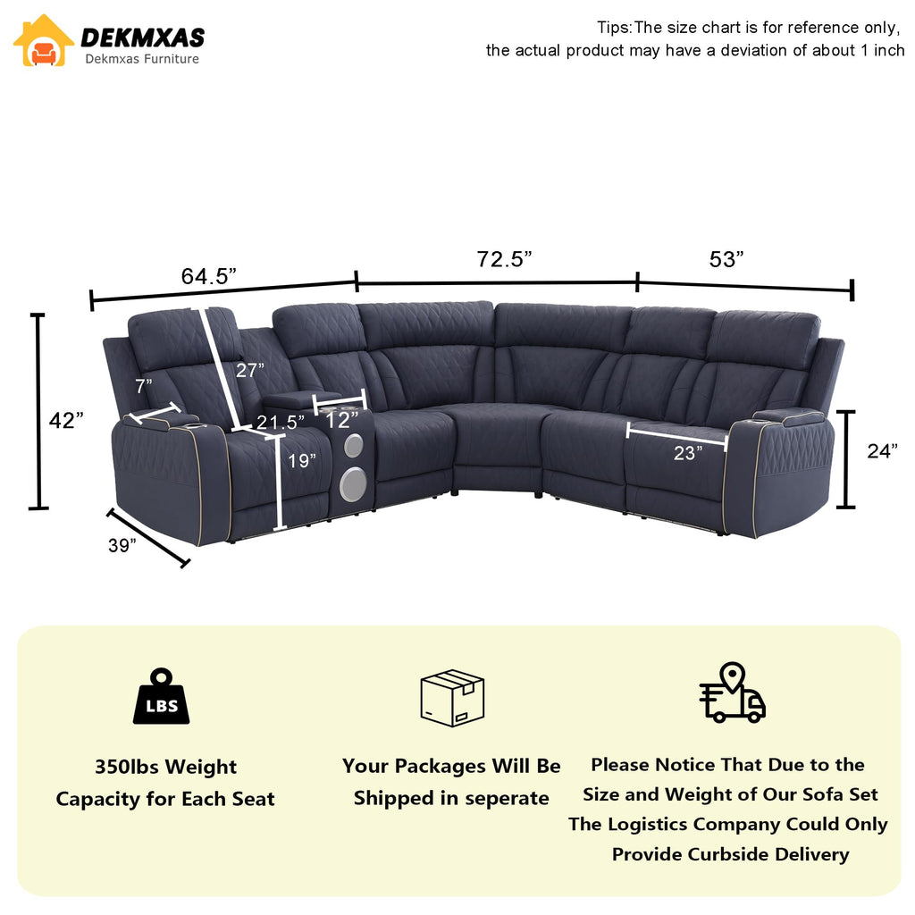 Power Recliner Sectional Sofa Set with Bass Speaker