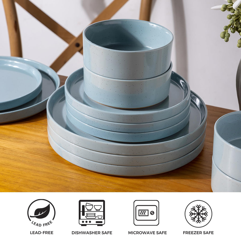 Stoneware Dinnerware Sets for 6,18Pcs Plates and Bowls Set