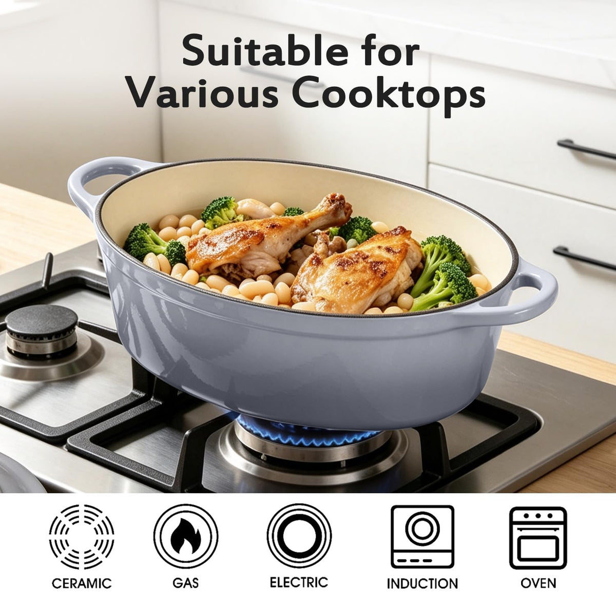 Enameled Oval Dutch Oven Pot with Lid, 7 QT Cast Iron Dutch Oven with Dual Handles for Cooking, Bread Baking, Frying