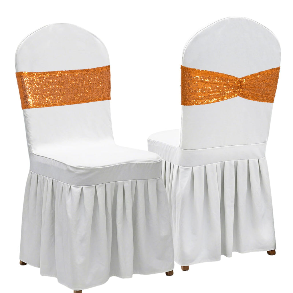 Orange Sequin Chair Sashes 50 Pack, Folding Chair Cover Bands for Halloween Wedding Party Ceremony Banquet Decorations