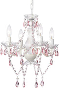Pink and White Mini Crystal Chandelier, 4-Light Acrylic Crystal Pendant for Bedroom and Girls' Room
