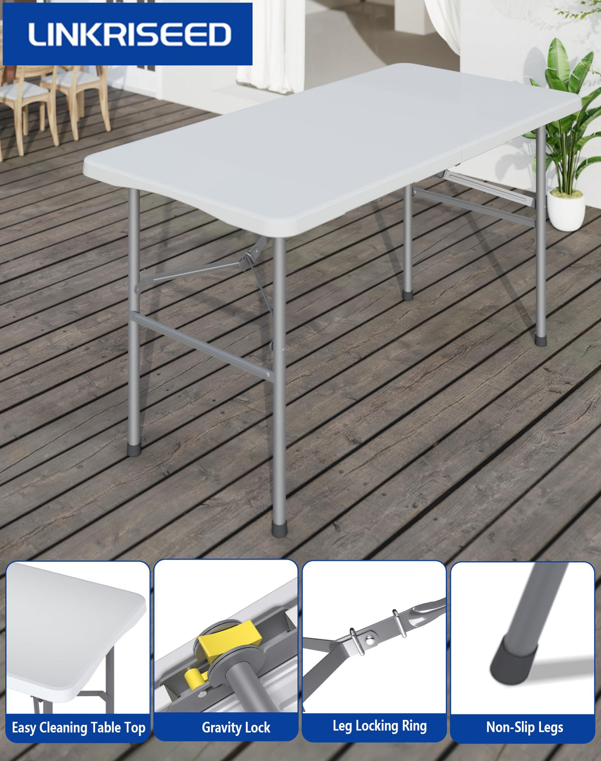 4FT White Folding Table for Camping, Parties, Meeting, 2 Pack