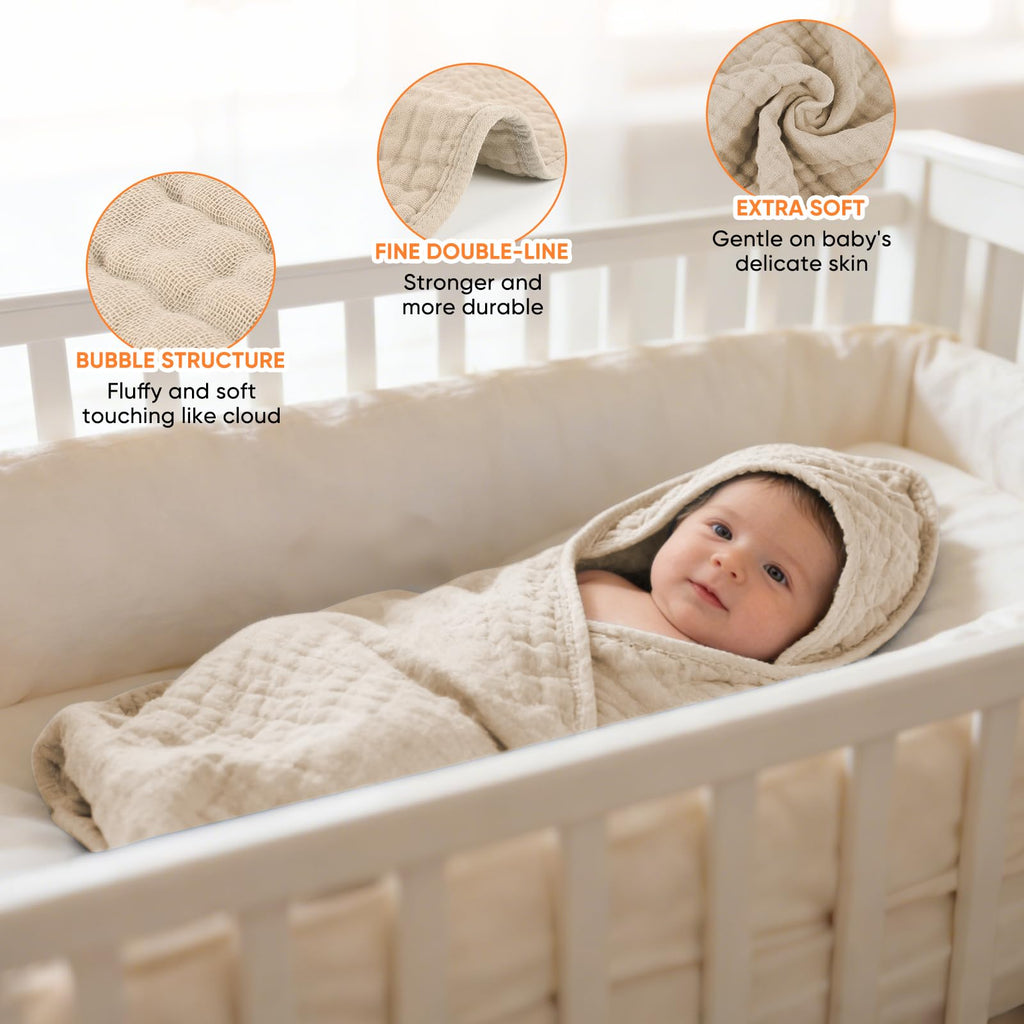 Muslin Hooded Baby Towels 100% Cotton,Super Soft Muslin Baby Bath Towel - 32 x 32 Inches, Suitable for Newborn and