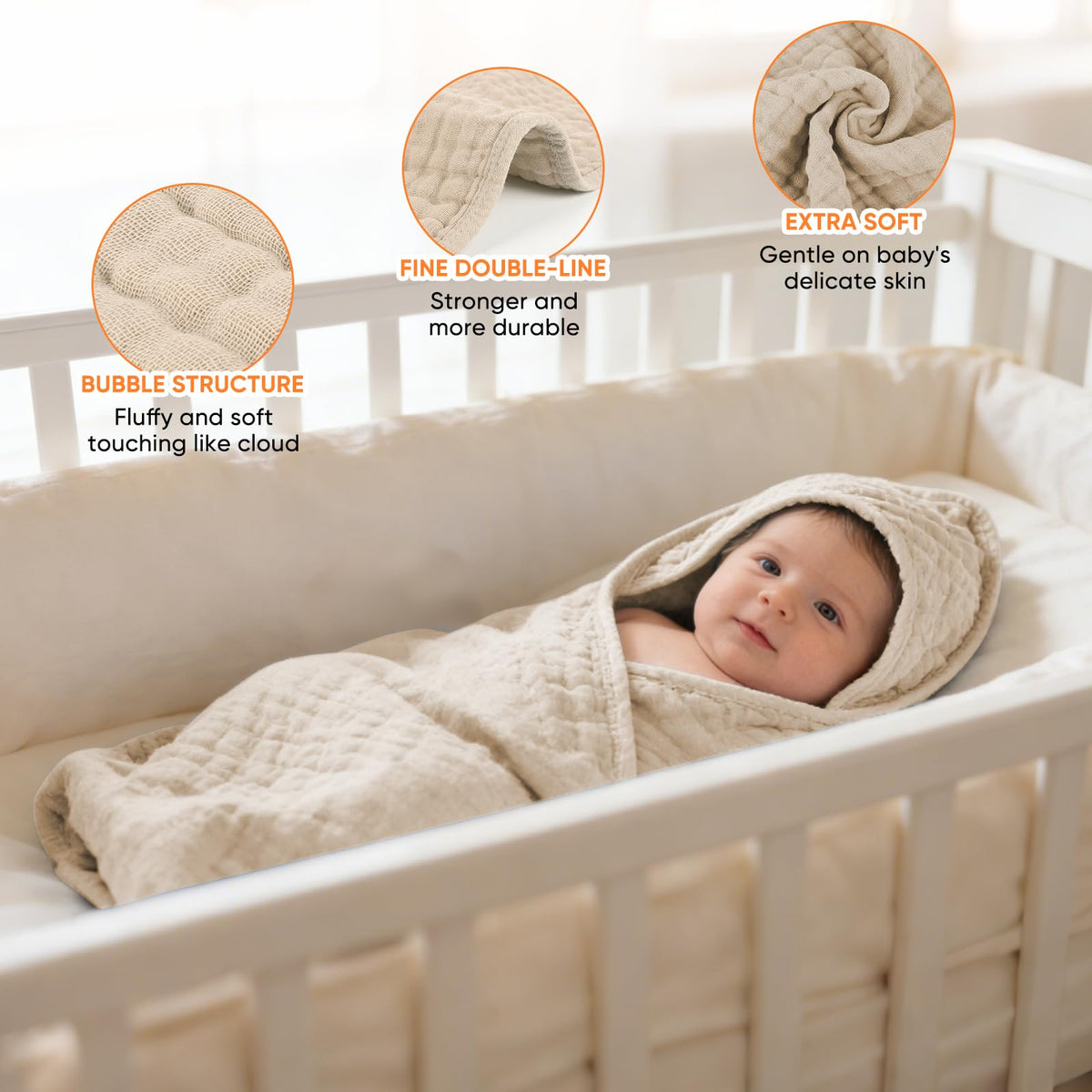 Muslin Hooded Baby Towels 100% Cotton,Super Soft Muslin Baby Bath Towel - 32 x 32 Inches, Suitable for Newborn and