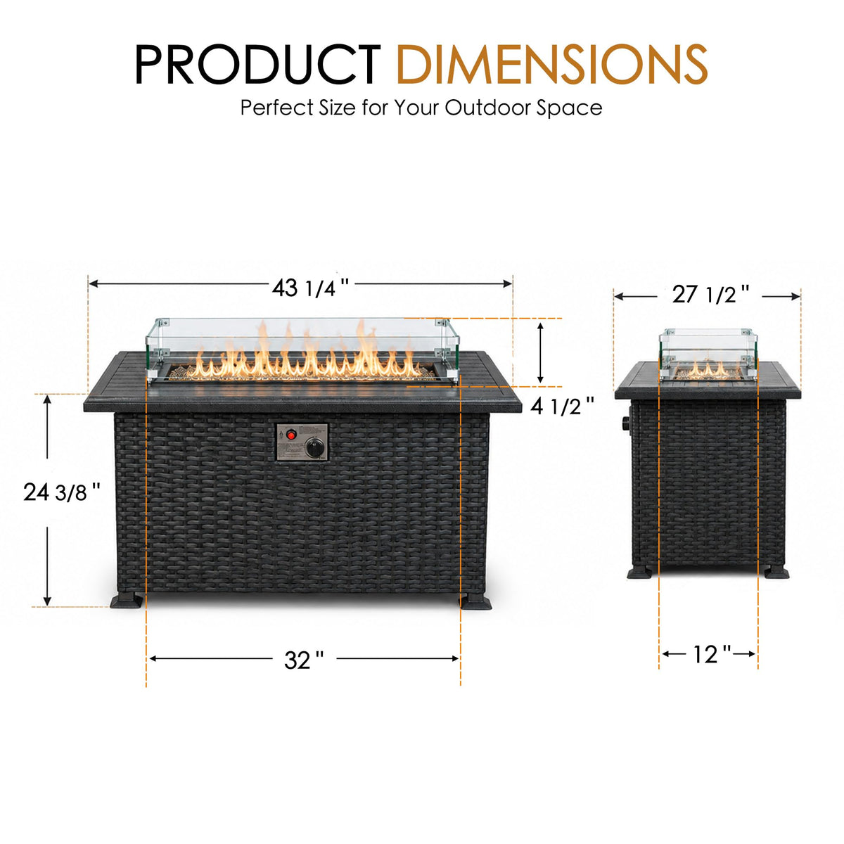 Outdoor Patio Propane Gas Fire Pit Table 50, 000 BTU Wicker Design
