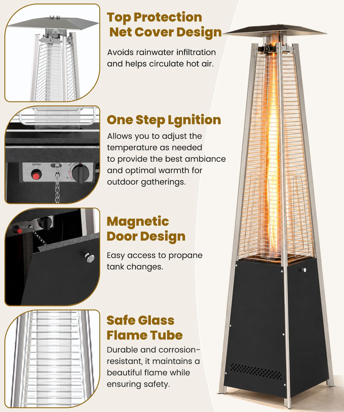 Patio Heater 48, 000 BTU Outdoor Propane Heater with Wheels