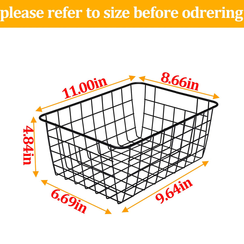 Wire Baskets with Handles Wire Storage Organizer Bin Baskets, Pantry, Closets, Bedrooms - Set of 2(Black)