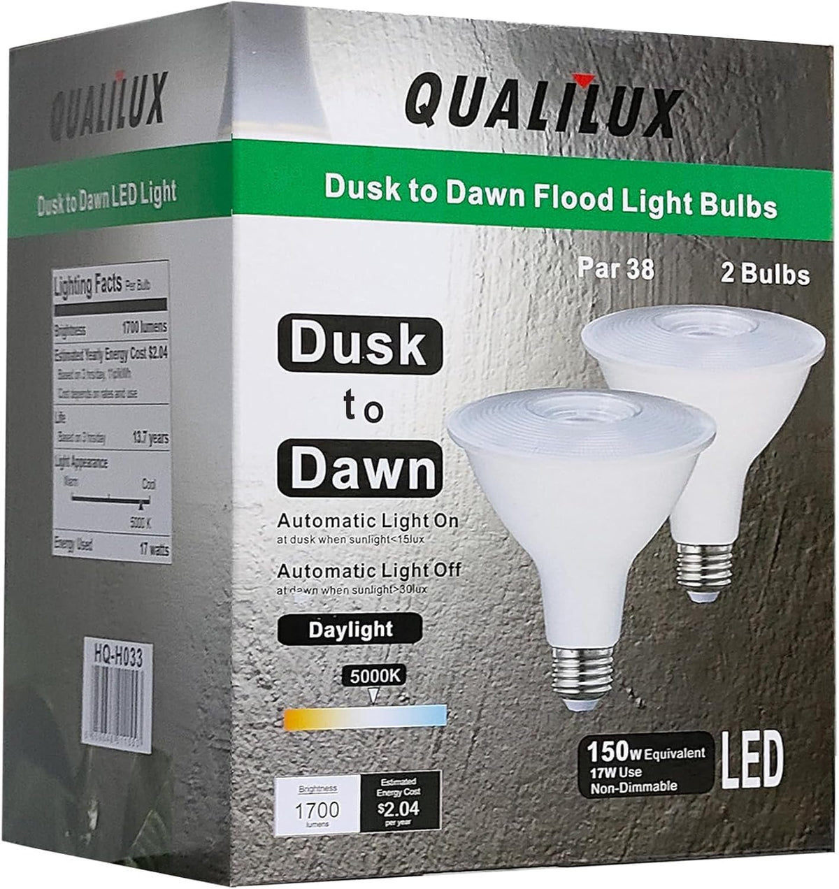 PAR38 Dusk to Dawn LED Flood Light Bulbs, Daylight White 5000K, 150W Equivalent 17W, 1700LM, Auto On/Off Light