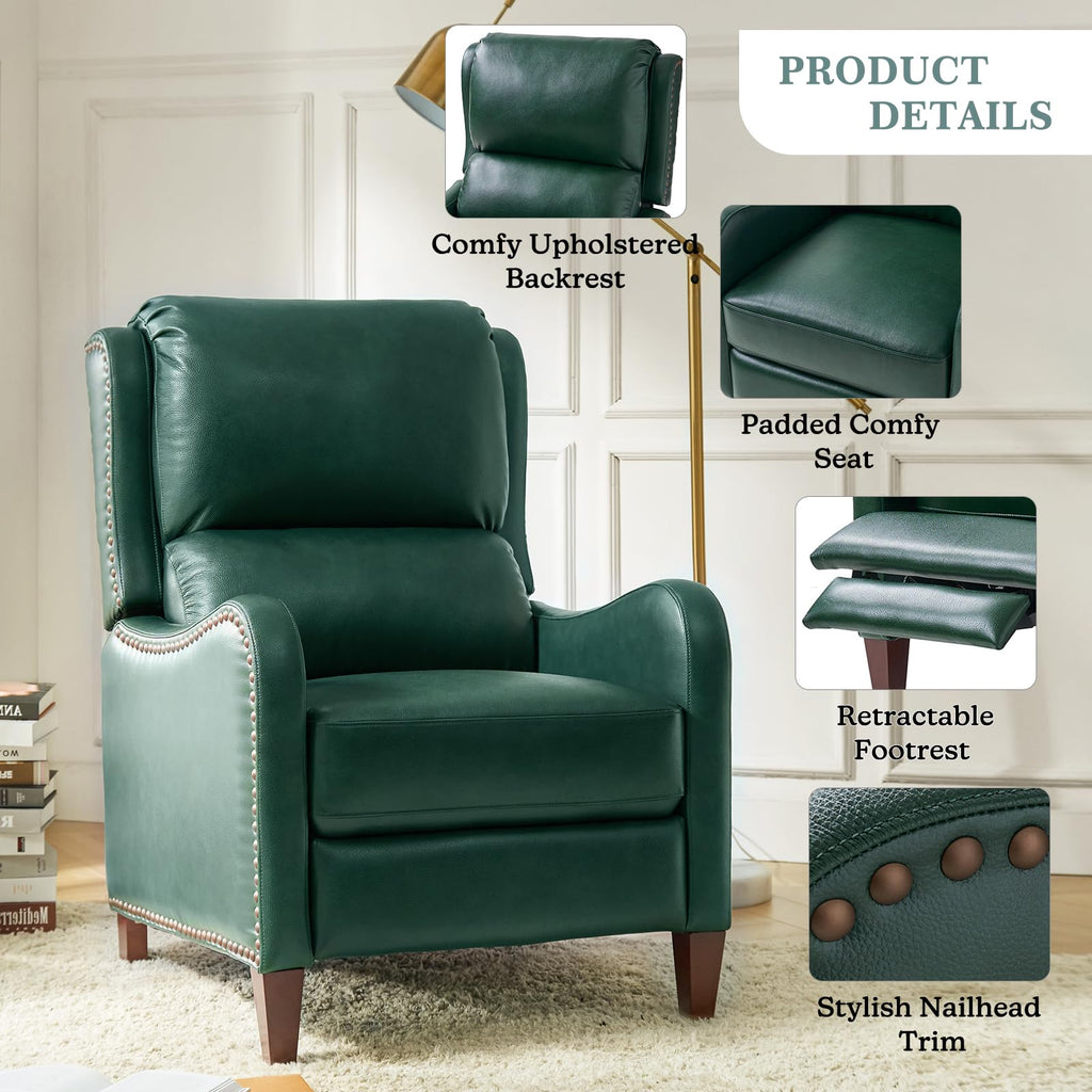 Genuine Leather Recliner Chair Set of 2, Green