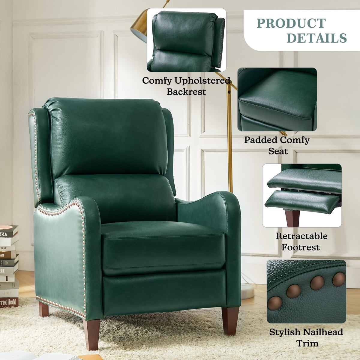 Genuine Leather Recliner Chair Set of 2, Green
