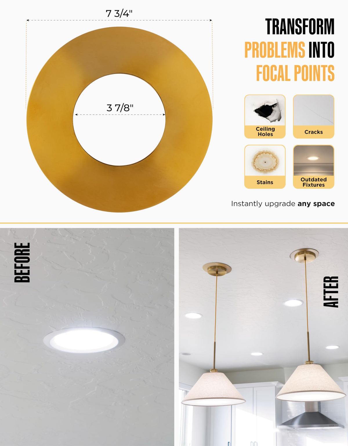 R56 Recessed Can Light Conversion Kit w/ 7"3⁄4 Flat Ceiling Medallion - Home Improvement for 5" & 6" Cans, Converter