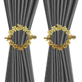 Gold Curtain Tieback, Round Drapery Holdback, Flower Butterfly - 2pcs