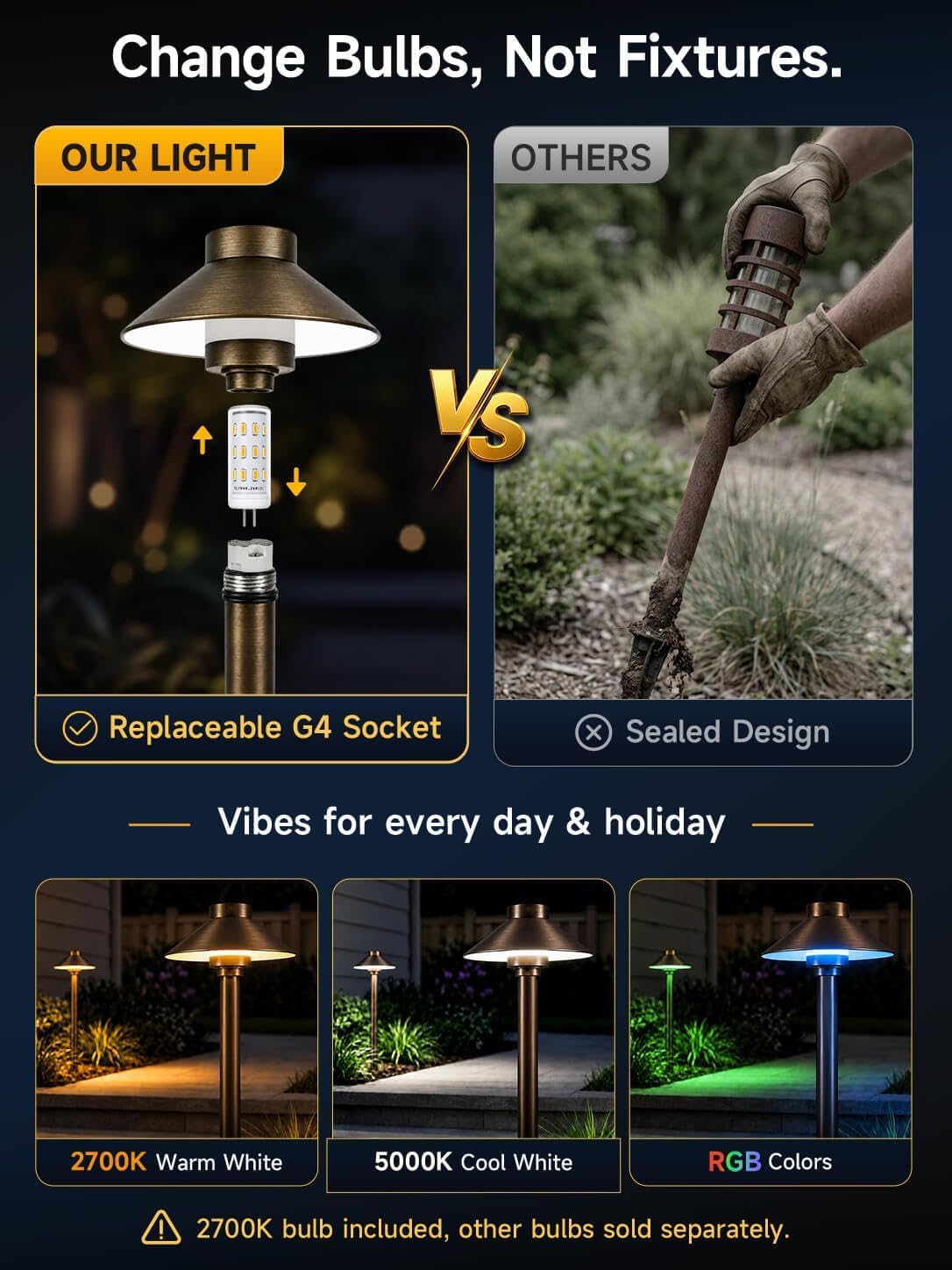 Solid Brass Low Voltage Hat-Top Path Light, Bronze, G4 2700K 6Pk