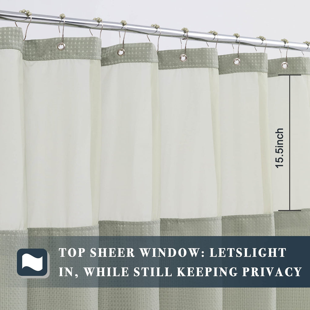 Extra Long Waffle Shower Curtain with Snap-in Liner Sage, 71x84