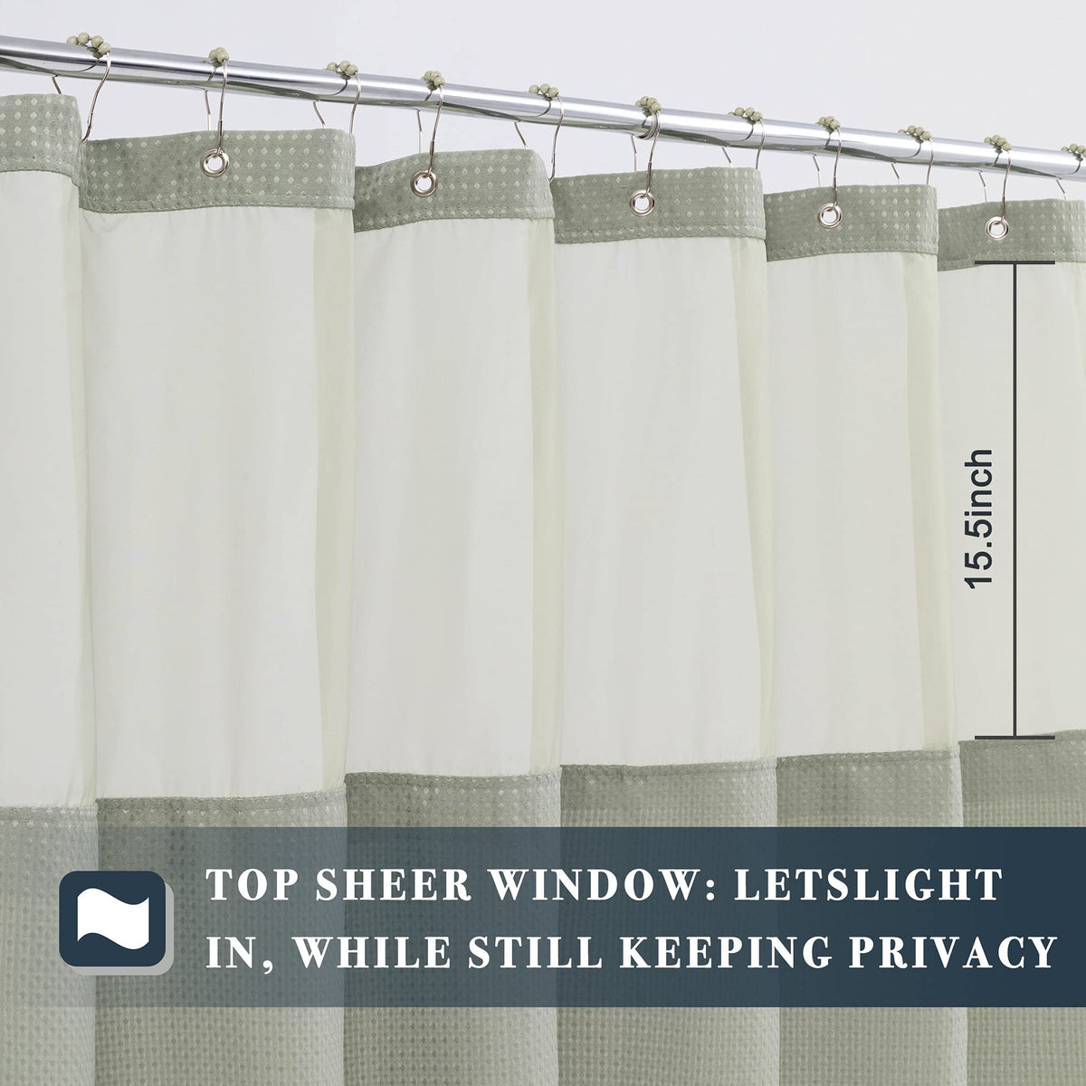 Extra Long Waffle Shower Curtain with Snap-in Liner Sage, 71x84
