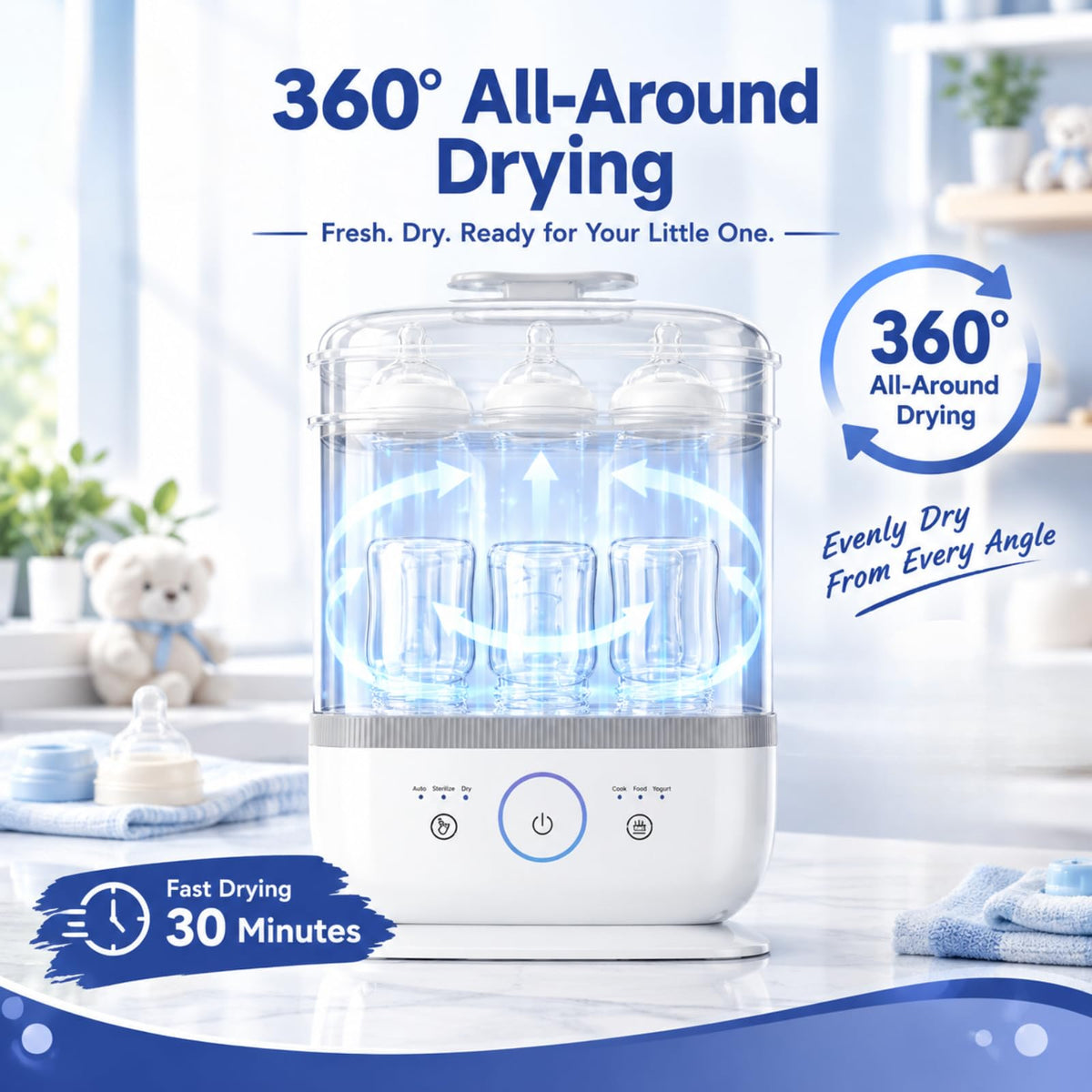 Baby Bottle Sterilizer and Dryer with Touchscreen, 6-in-1 Steam Bottle Sterilizer for Baby Bottles Pacifier, Breast