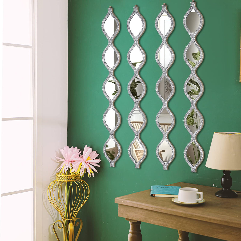 4 Pcs Teardrop Mirror Wall Decor Silver Long Mirror Home Decorative