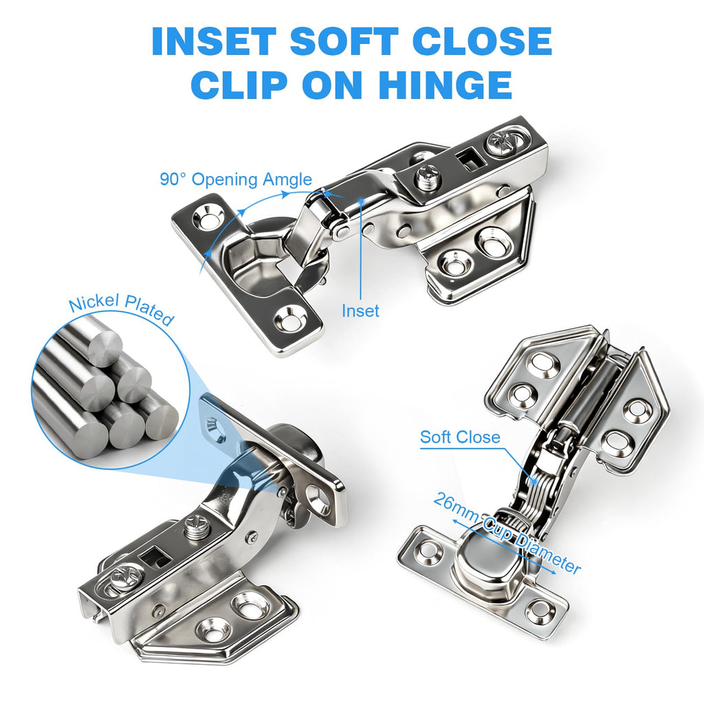 4 Pack 26mm Soft Close Cabinet Hinges, 90° Inset Cupboard Hinges