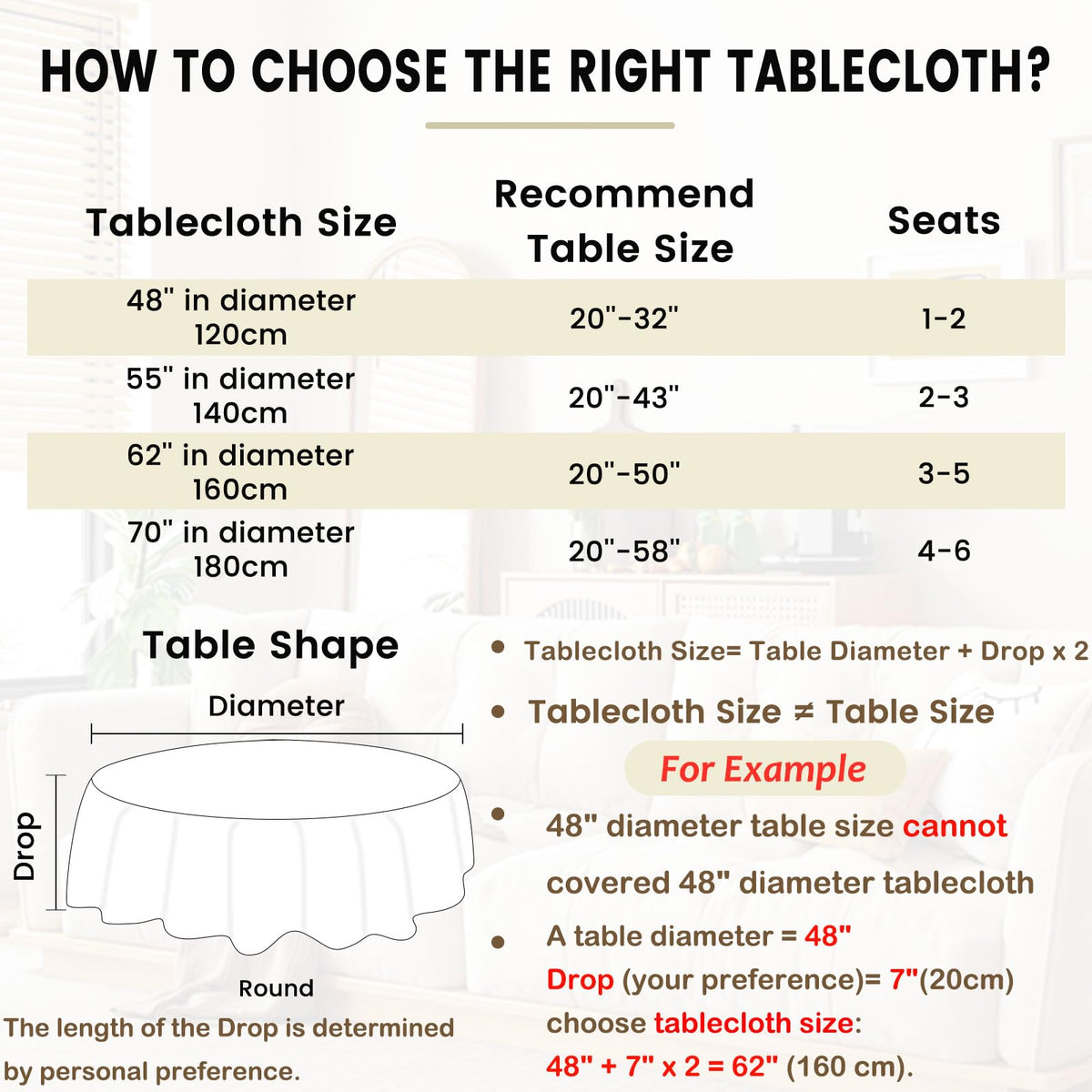 Heavy Weight Round Tablecloth, Decorative Solid Color Table Cover, Cotton Linen Table Cloth Dining Home Tabletop