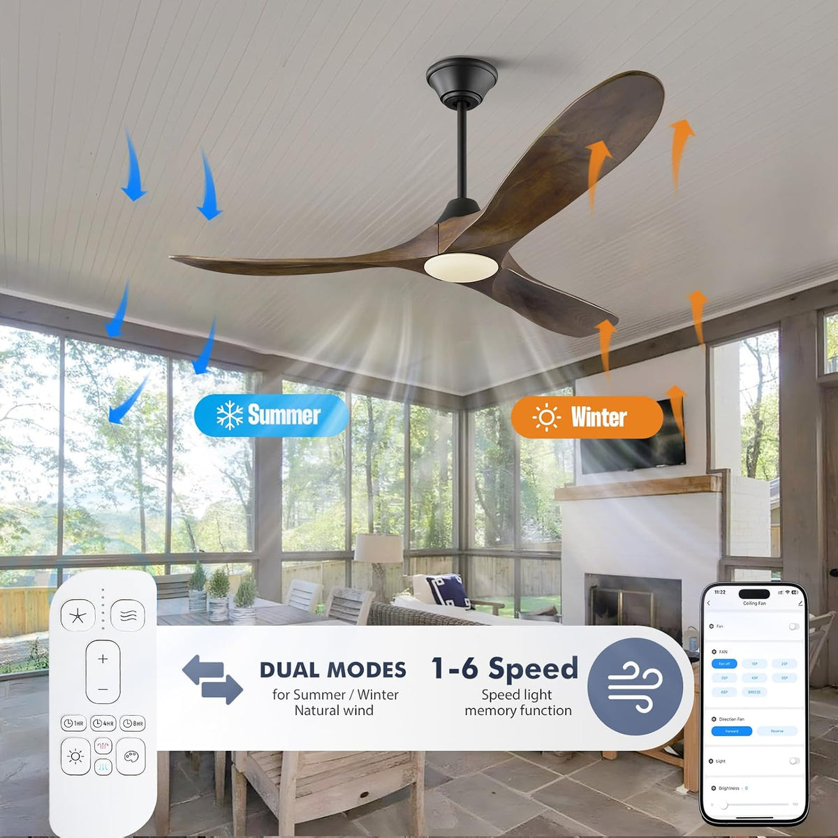 52" Outdoor Smart Ceiling Fan with Light