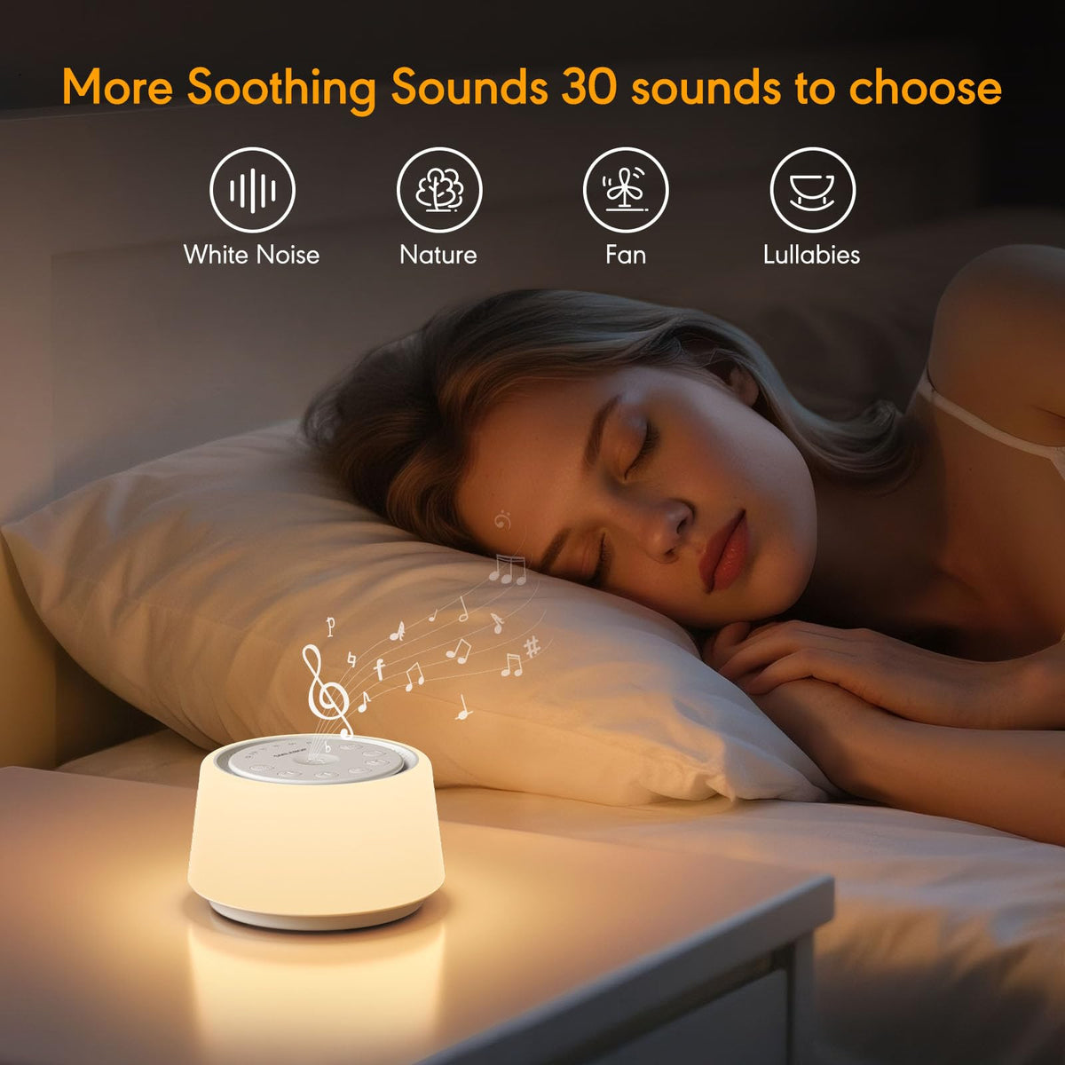 White Noise Machine with Night Light, 30 Portable Sound Machine for Baby and Adults, 10 Color Night Light, 5 Timer