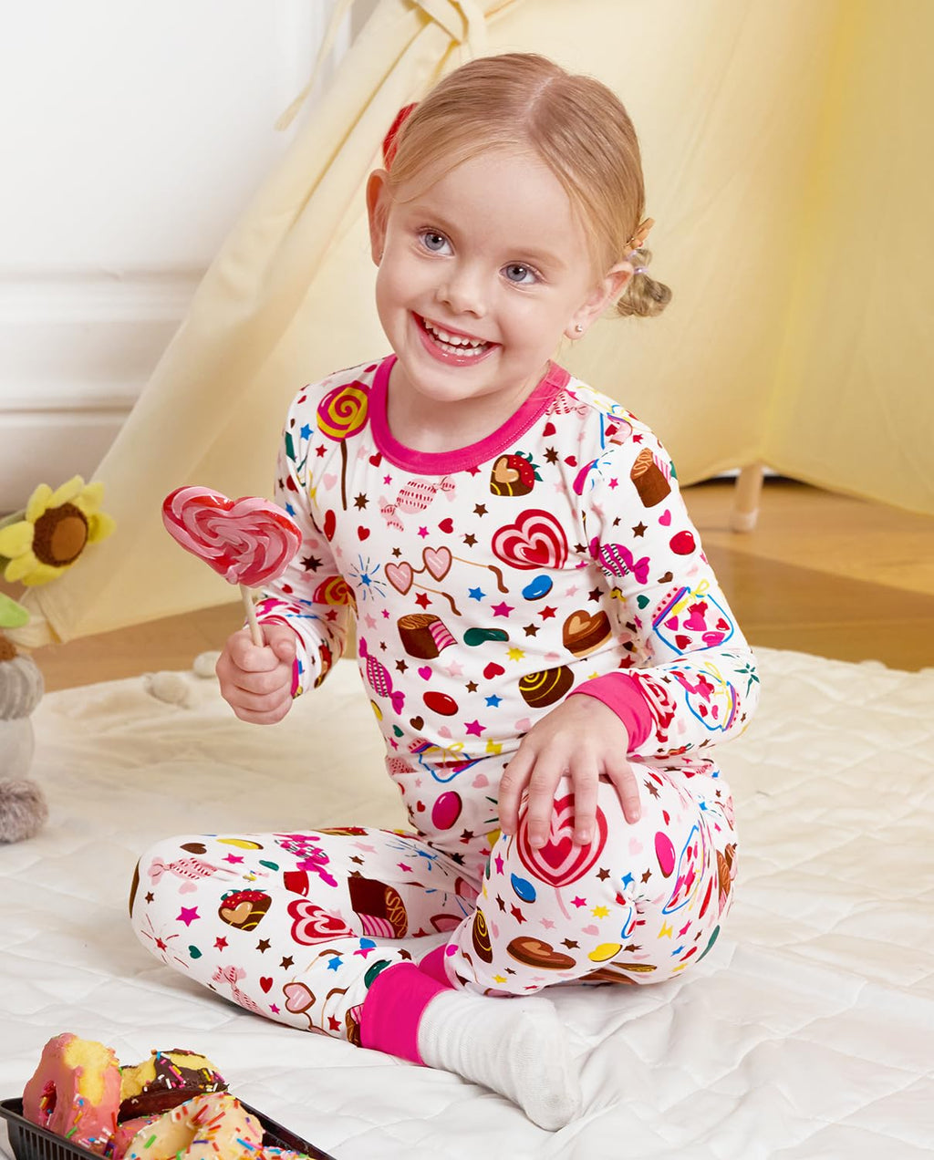 Bamboo Viscose Toddler Girls Kids Pajamas Sweetheart Drops Pjs Long Sleeve Snug fit 2pcs Soft Jammies