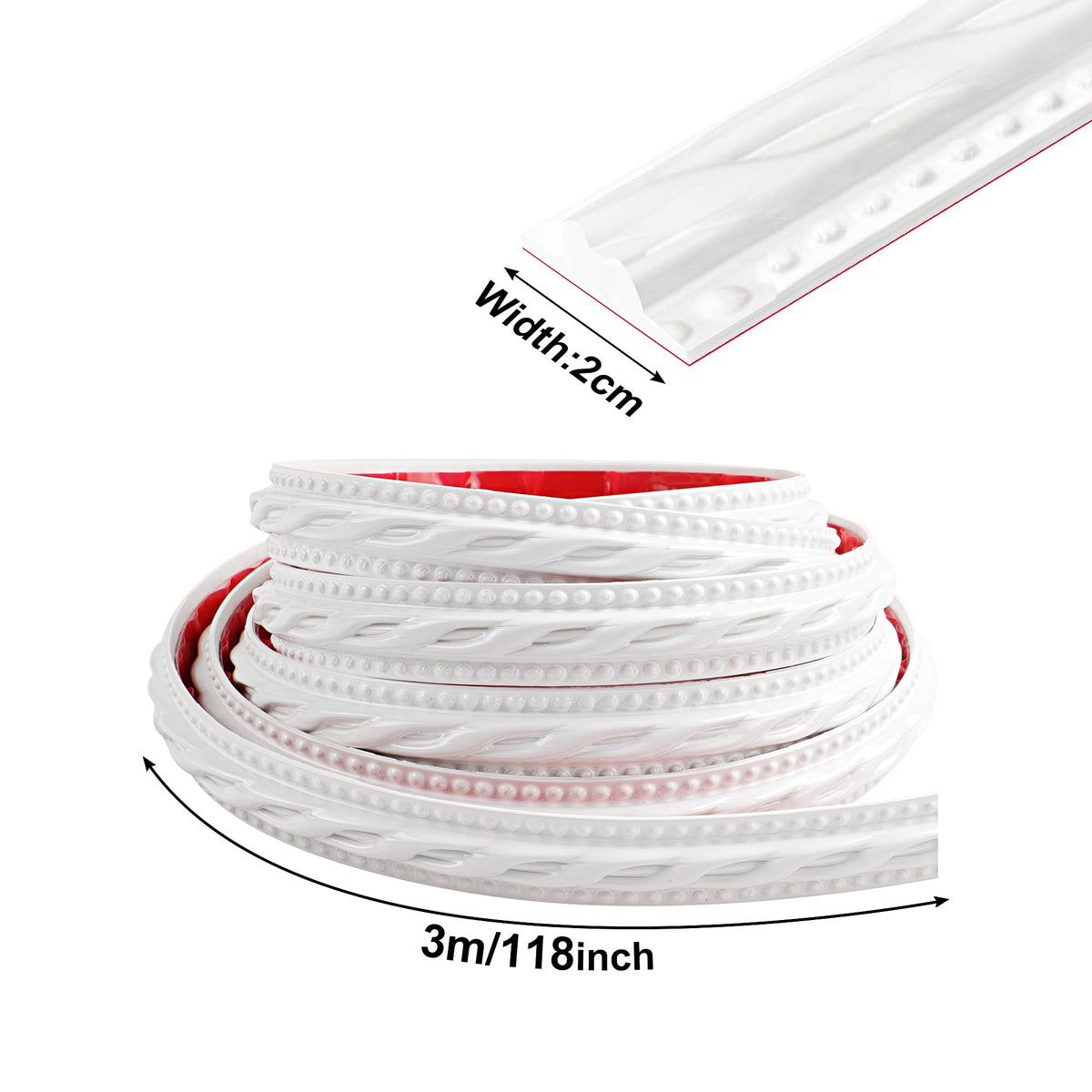 PVC Moldings Trim, 300cm×2cm, Peel and Stick Self-Adhesive, Coving for Ceilings, Wall Moldings for Wall Edge, Mirror