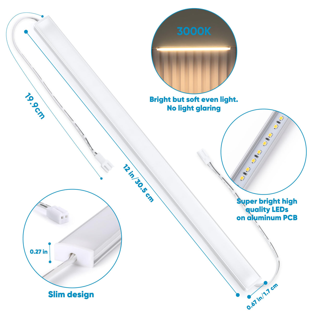 Under Cabinet Lighting Plug in. 3 Light Bar Kit. Warm White