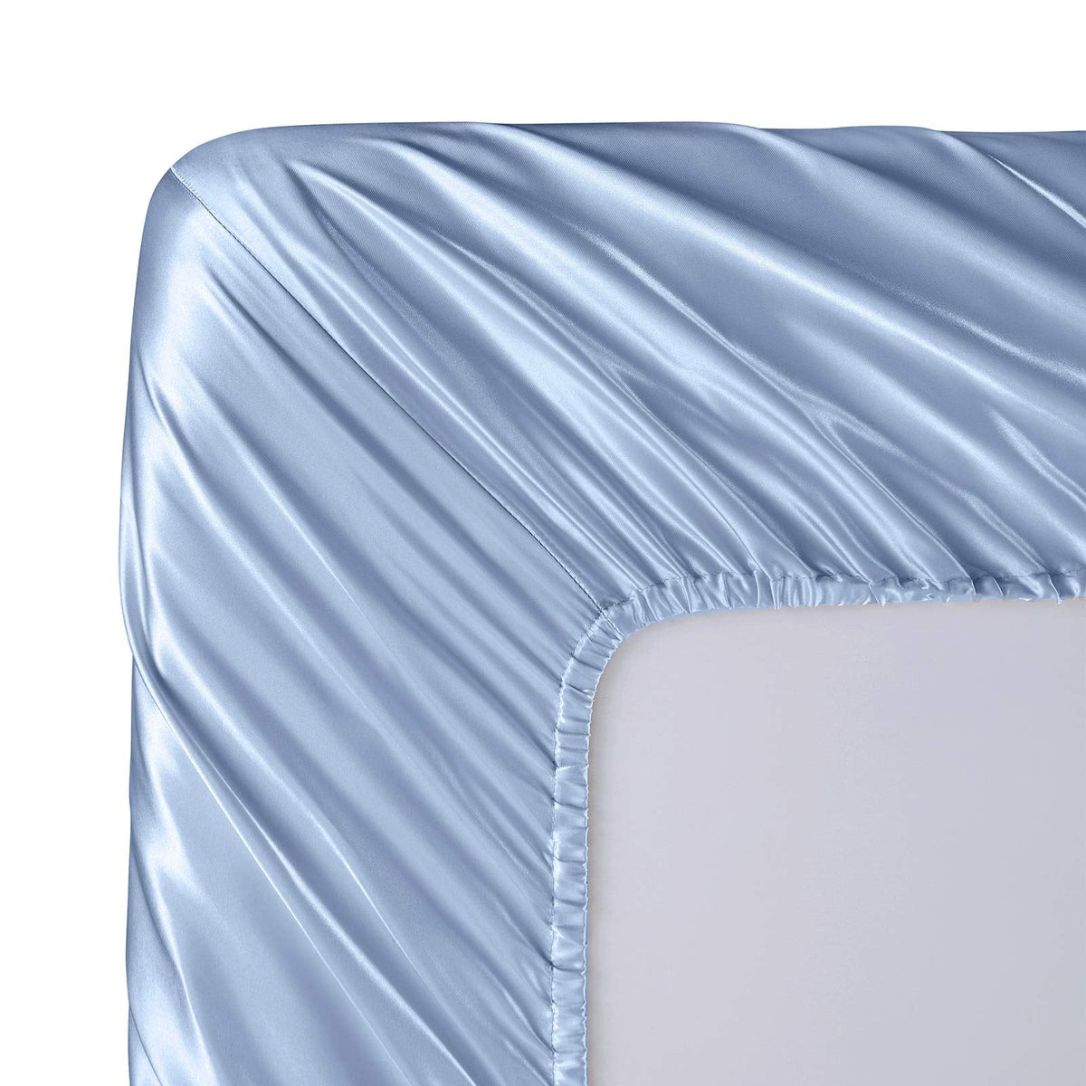 22 Momme Mulberry Silk Fitted Sheet Only, Premium Silk Bottom Sheet with 14-18" Deep Pocket, Light Blue