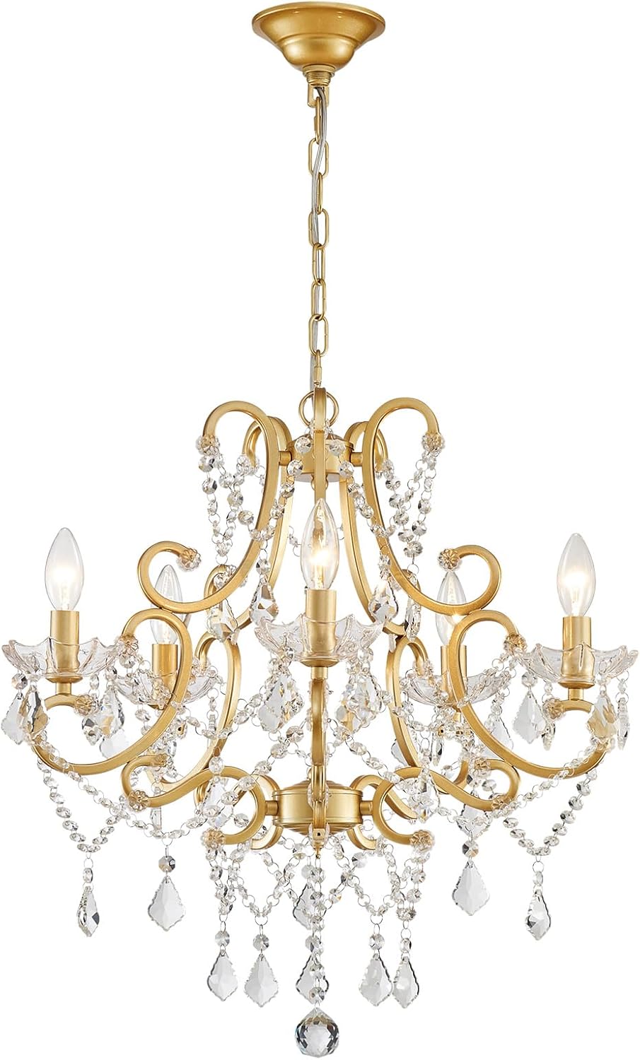 Five-Light Gold Crystal Chandelier for Dining Rooms and Bedrooms