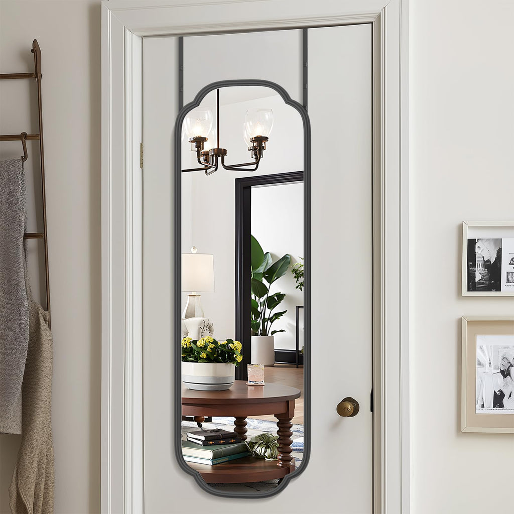 48"x16" Black Door Mirror Full Length Over The Door with Non-Rusting Metal Frame, Modern Full Body Mirror Bedroom