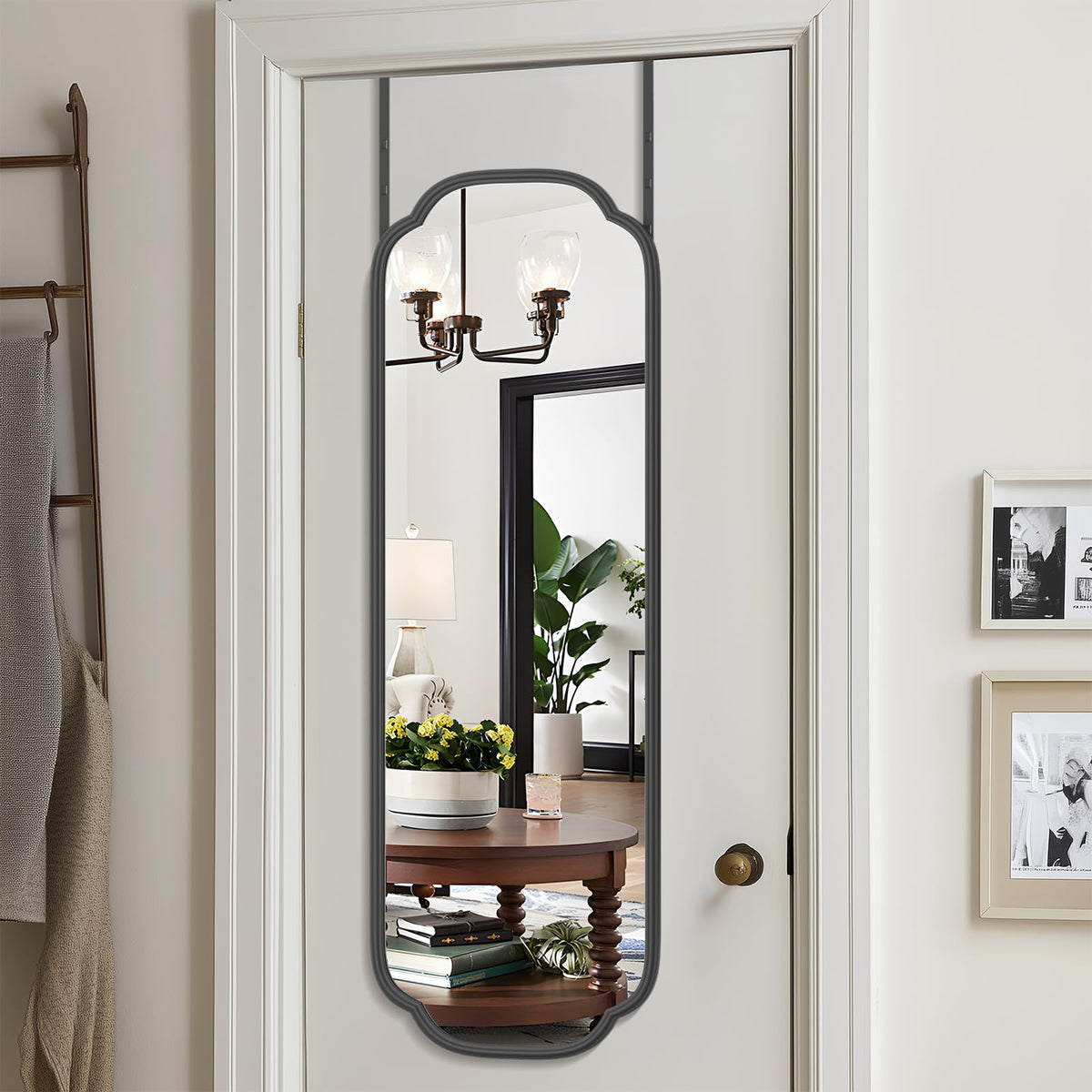 48"x16" Black Door Mirror Full Length Over The Door with Non-Rusting Metal Frame, Modern Full Body Mirror Bedroom