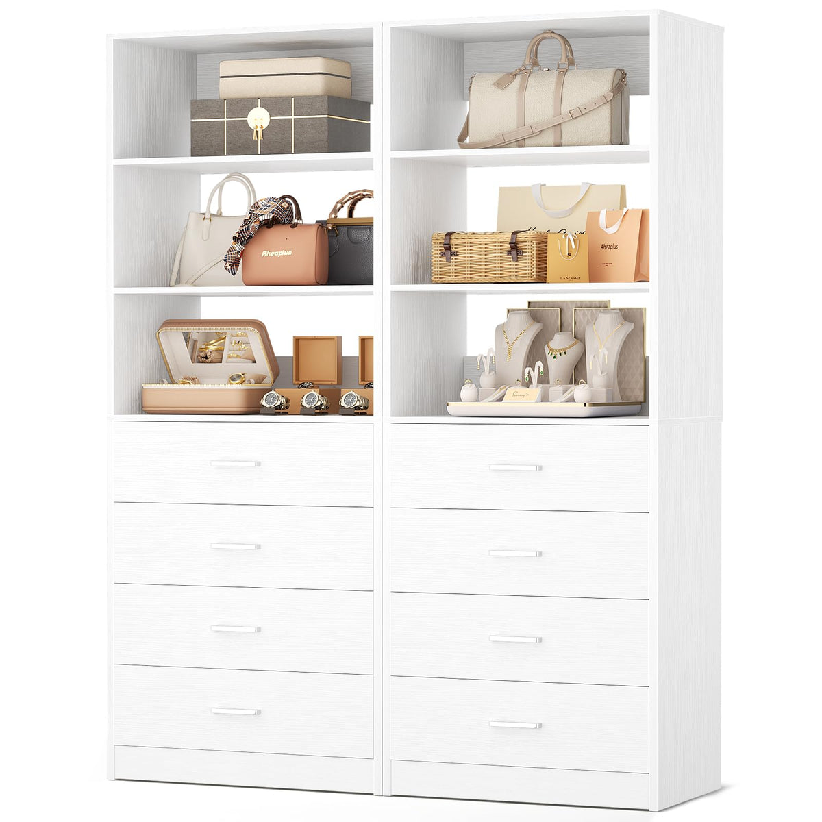 Closet Drawers Organizer System, 3.54FT Wood Closet System with 4 Drawers, Modular Walk-in Closets Storage Unit, Tall