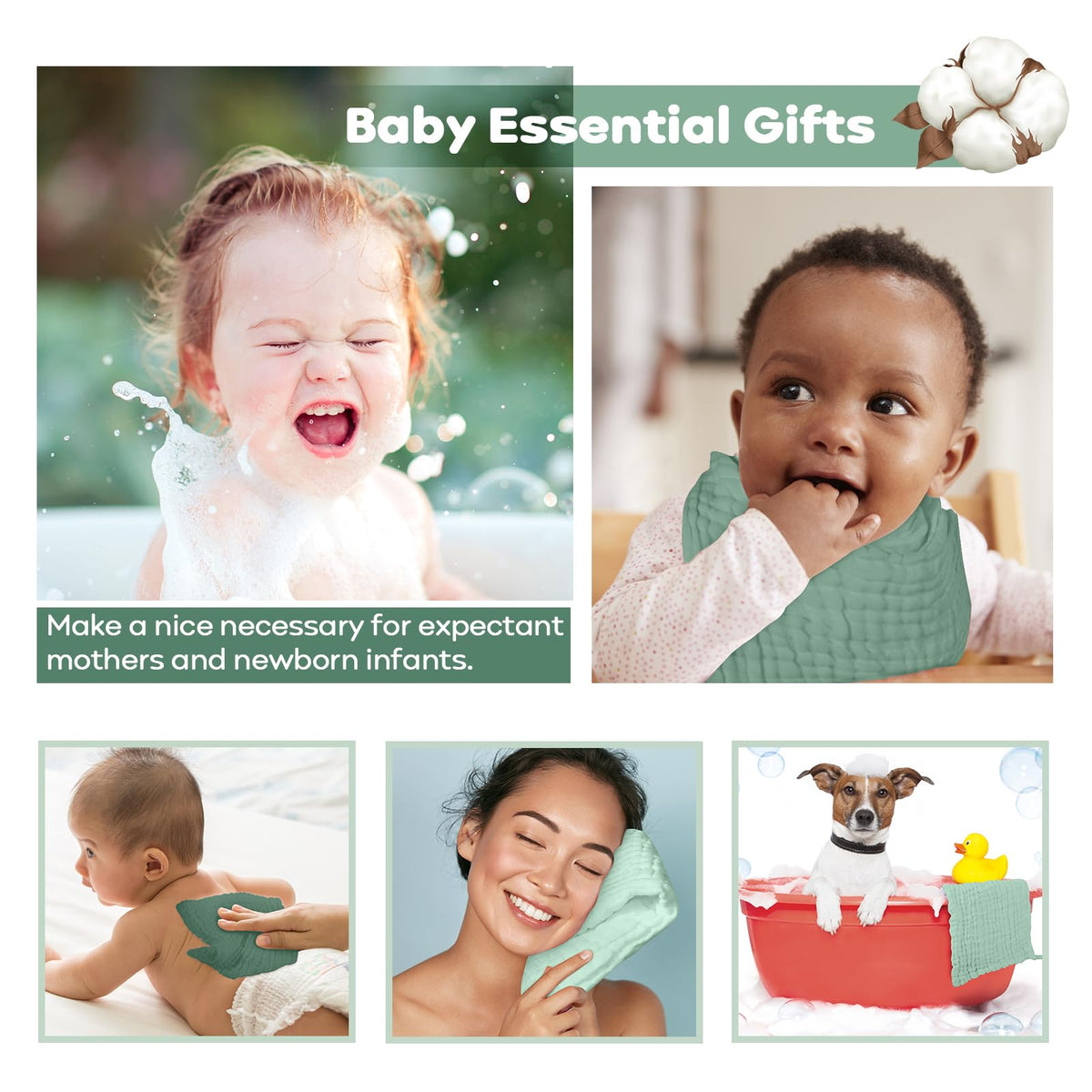 Muslin Baby Washcloths 100% Organic Cotton Face Towels 10 Pack Wash Cloths for Baby 12x12in Soft and Absorbent Baby