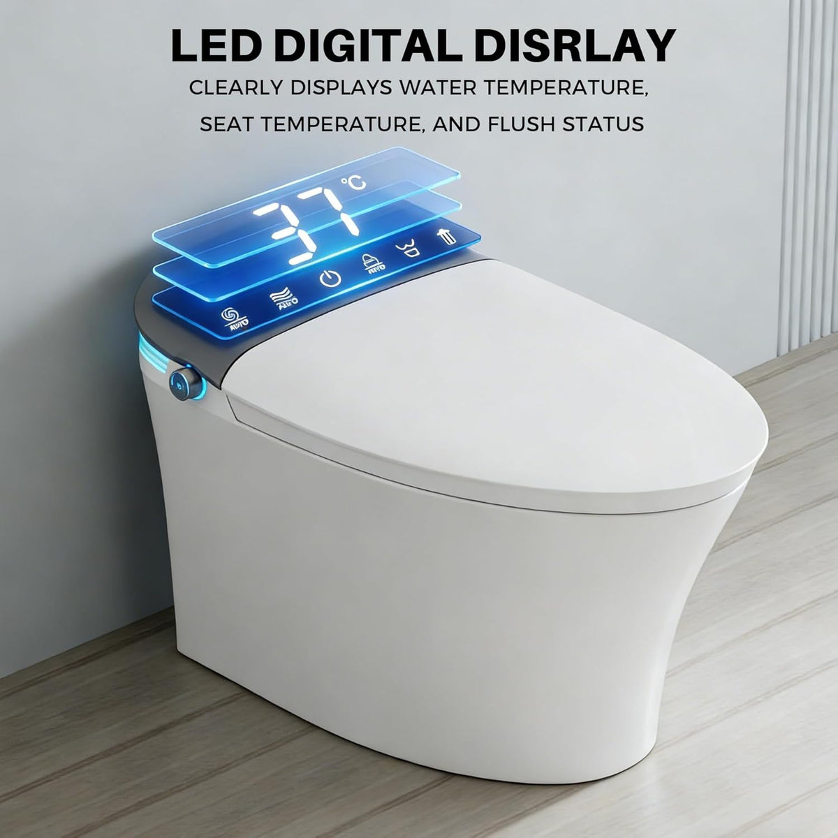 Smart Toilet With Bidet, One-Piece Elongated, Auto Open/Close & Flush, Heated Seat, Front & Rear Wash