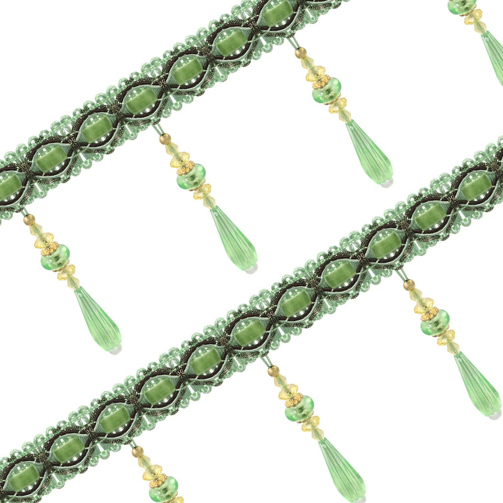 Green Beaded Fringe Trim Crystal Beaded Tassel - 12 Yards