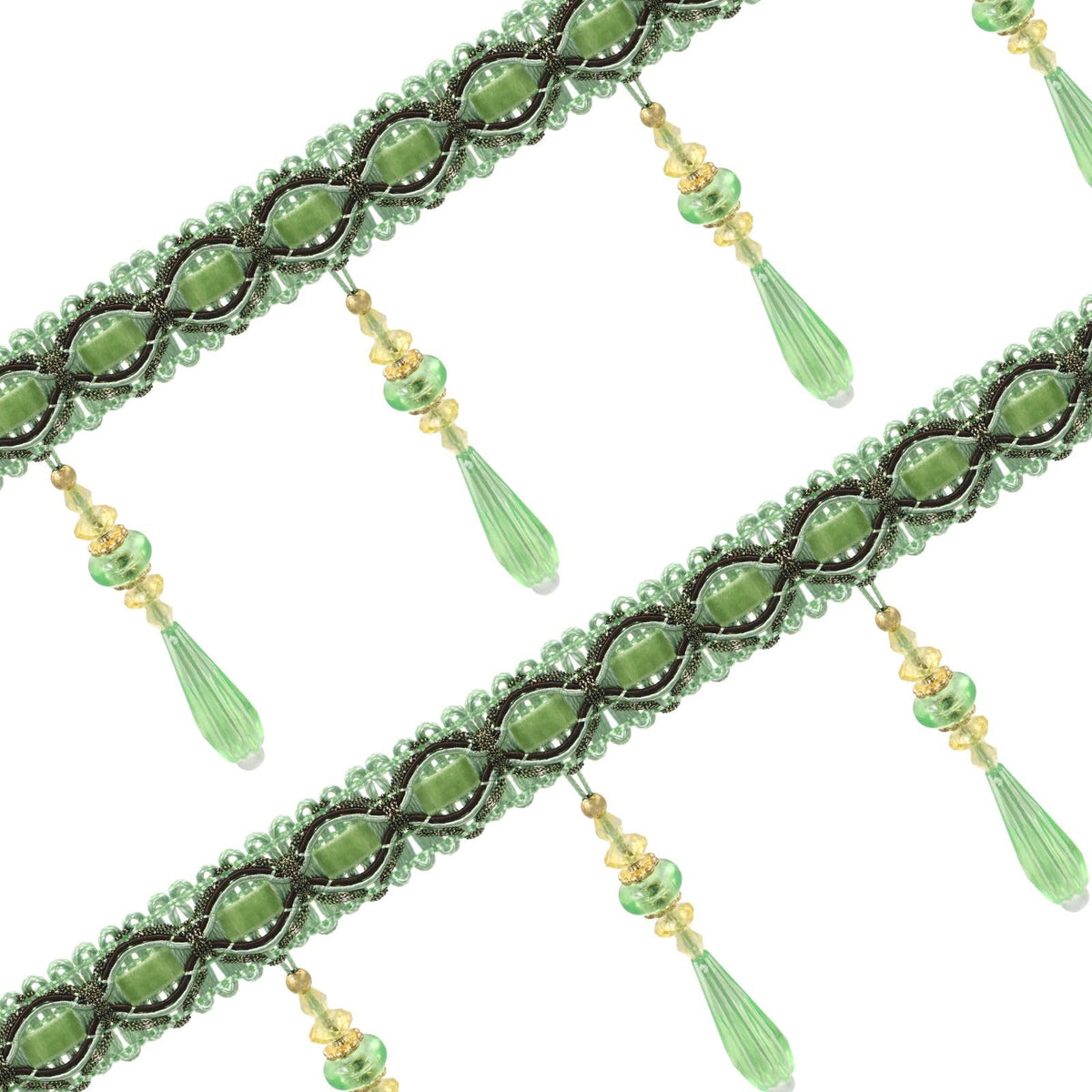 Green Beaded Fringe Trim Crystal Beaded Tassel - 12 Yards
