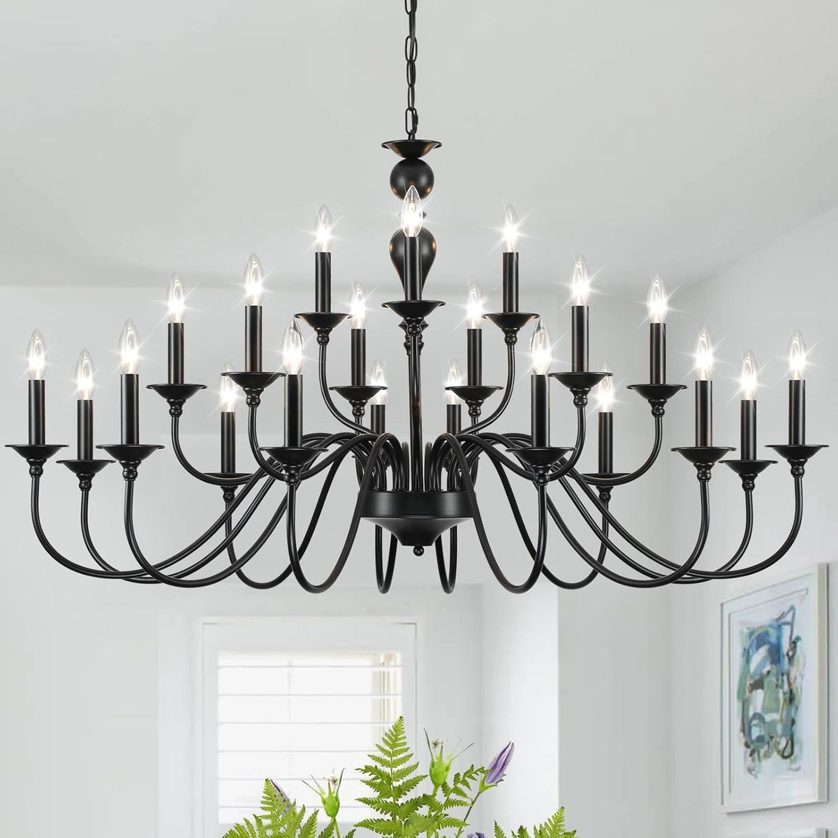 Twenty-One-Light Black Large Farmhouse Chandelier for Great Rooms