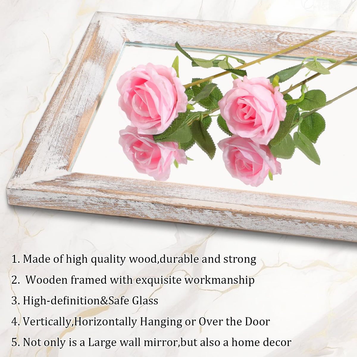 Wall Mirror Full Length with Wood Frame 65"x22" Rustic Large Full Body Mirrors Decorative Living Room Bathroom