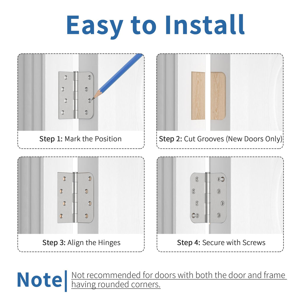 6 Pack Brushed Nickel Door Hinges 4 Inch, Exterior Door Hinges