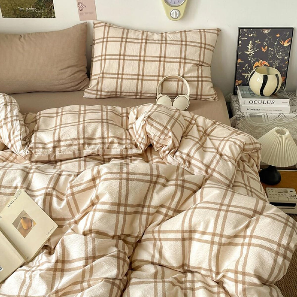 Comforter, Taupe Gingham Plaid Comforter