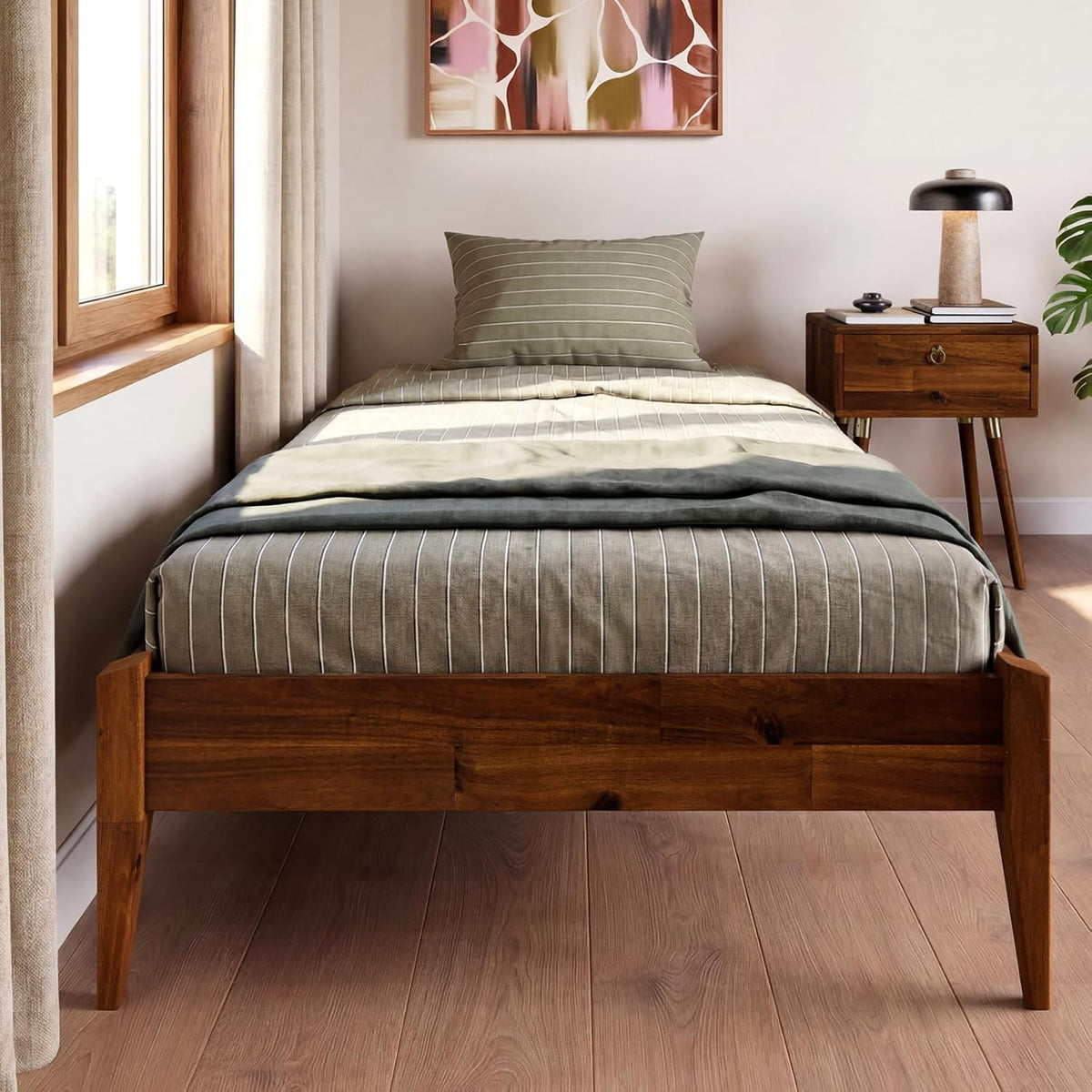Dinkee 15" Solid Wood Platform Bed Frame Without Headboard - Japanese Joinery Bed Frame - Modern & Minimalist Style