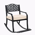 Metal Rocking Chair Outdoor Patio Rocker with Thick Cushion and Footrest, Weatherproof Wrought Iron Rocking Bench for